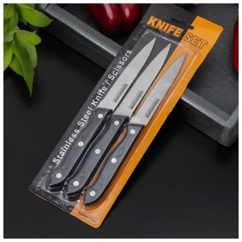 картинка Набор кухонных ножей «Ночь», 3 предмета, лезвие 12 см 1533338 от магазина АСЯ