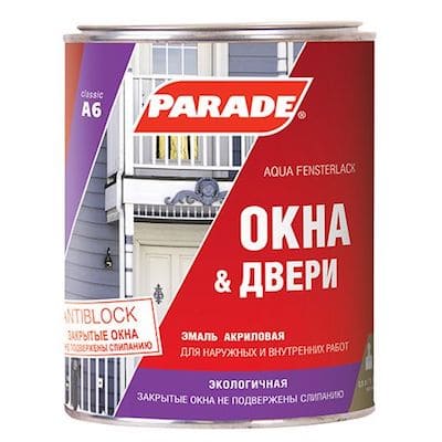 картинка Эмаль акриловая PARADE CLASSIC А6 Окна и Двери белая, 0,9 л от магазина АСЯ