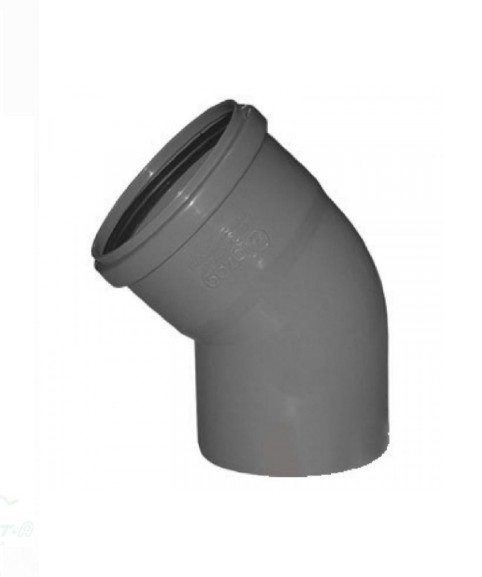 картинка Отвод канализационный ПП Ду 110 мм / 45°  с кольцом серый от магазина АСЯ