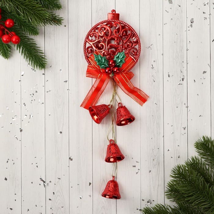 картинка Акция! Украшение новогоднее "Уютная сказка" колокольчики узорный шар, 10х27 см, красный, 9692782 от магазина АСЯ