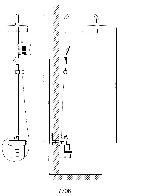 картинка Душевая система с квадратным смесителем и тропическим душем с квадратным лейками 7706 от магазина АСЯ