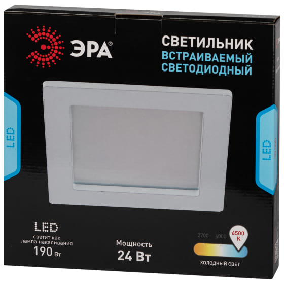 картинка Светильник потолочный cветодиодный квадратный ЭРА LED 2-24-6K LED 24W 220V 6500K от магазина АСЯ