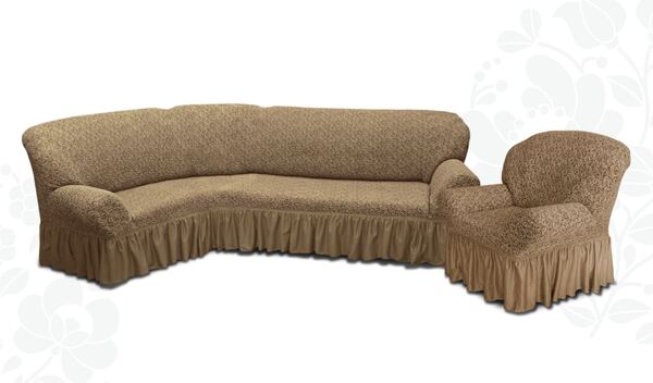 картинка Набор чехлов на угловой диван и 1 кресло, с оборкой, цвет в ассортименте от магазина АСЯ