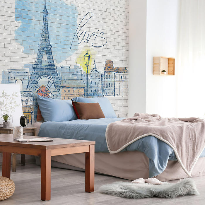 картинка Фотообои Flizelini "Кирпичная стена "Париж" на флизелиновой основе, 270х270см, 5024-3F от магазина АСЯ