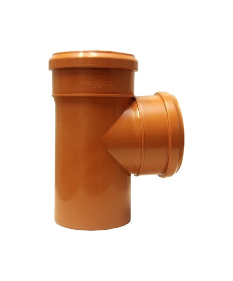 картинка Тройник канализационный ПВХ Ду 110х110/90° с кольцом коричневый от магазина АСЯ