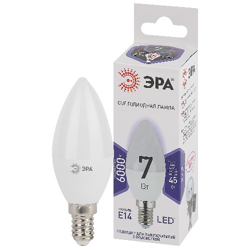 картинка Лампочка светодиодная ЭРА STD LED B35-7W-860-E14 свеча холодный дневной свет от магазина АСЯ