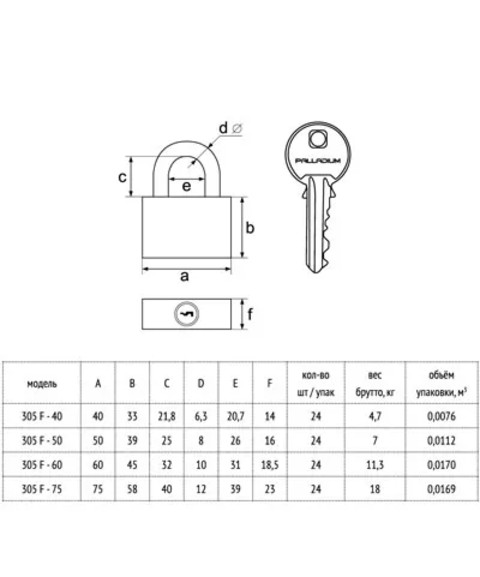 картинка Замок навесной Palladium(Палладиум) 305F-60 от магазина АСЯ
