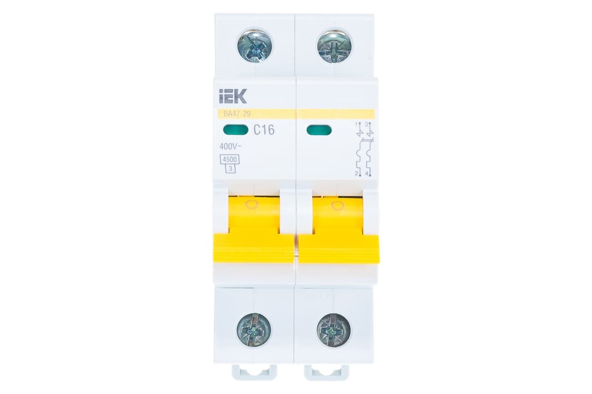 картинка Автоматический 2-полюсный выключатель, IEK ВА47-29 16А характеристика С, 4.5кА от магазина АСЯ