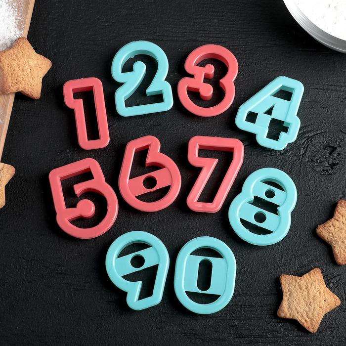 картинка Набор форм для вырезания печенья «Цифры», 10 шт, цвет МИКС, 1436928 от магазина АСЯ