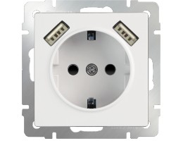 картинка Розетка Werkel с заземлением, шторками и USBх2 белая WL01-SKGS-USBх2-IP20 от магазина АСЯ