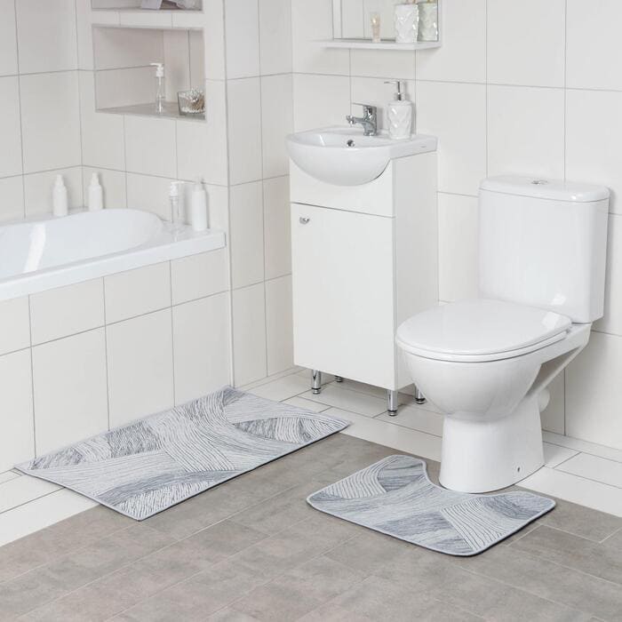картинка Набор ковриков 2шт,  для ванной и туалета 50×80, 50×40 см Доляна «Тига» от магазина АСЯ