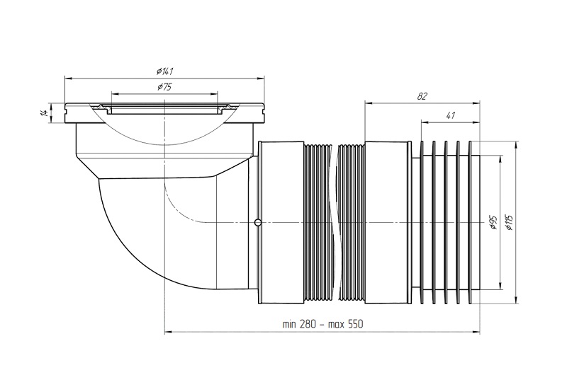 картинка K719R  Удлинитель гибкий для унитаза угол 90° (280-550мм) от магазина АСЯ