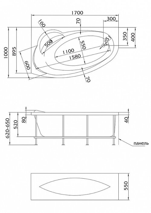 картинка Ванна акриловая Marka One JULIANNA 170x100 правая (ванна+каркас+панель) от магазина АСЯ